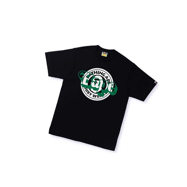 Men's A BATHING APE Busy Works Multi Print Tee Short Sleeve T Shirts Black | QPW250638