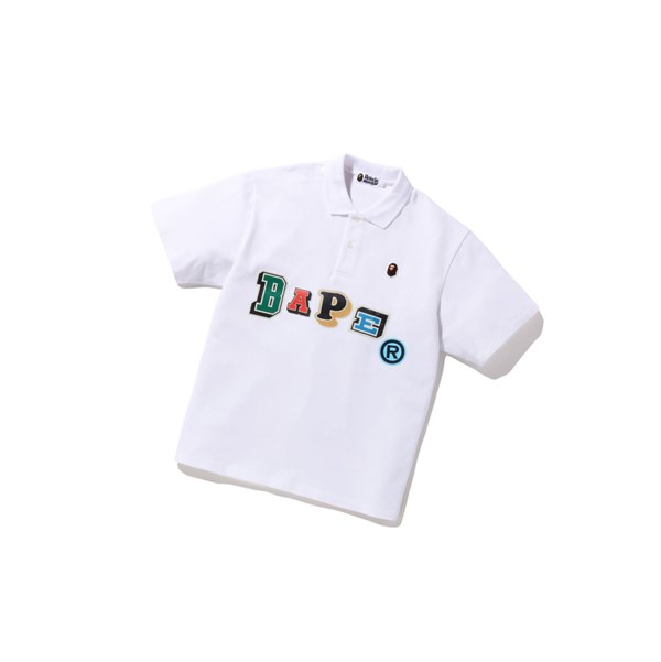 Men's A BATHING APE Multi Fonts Relaxed Fit Short Sleeve Polo White | TSX059786