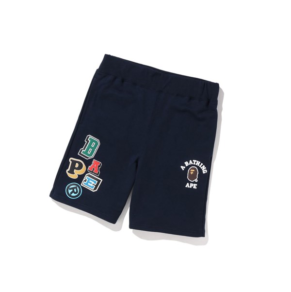 Men's A BATHING APE Multi Fonts Sweat Shorts Navy Blue | KAS490635