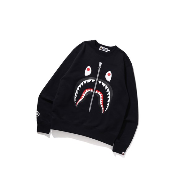 Men's A BATHING APE Shark Crewneck Sweatshirts Black | CJN403819