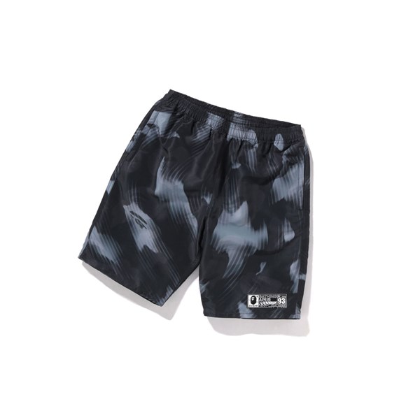 Men's A BATHING APE Stroke Camo Beach Shorts Black | NHC496321