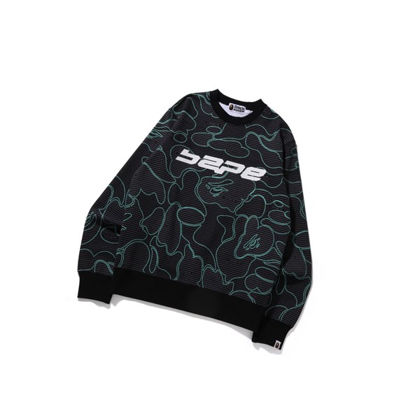 Men's A BATHING APE Text Code Camo Crewneck Sweatshirts Black | CSZ829305