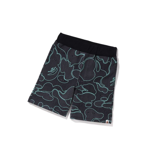 Men's A BATHING APE Text Code Camo Sweat Short Shorts Black | FID209534