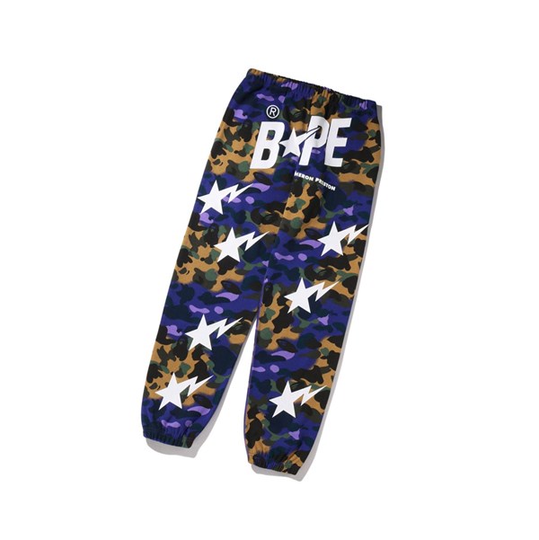 Men's A BATHING APE X Heron Preston Mix 1st Camo Sweat Pants Purple | ITK723950