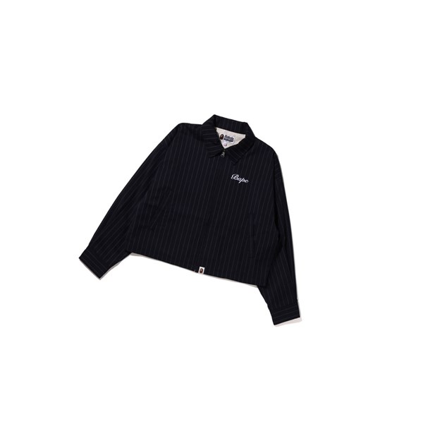 Women's A BATHING APE B.A Applique Pin Striped Zip Jackets Blue | GYH306284