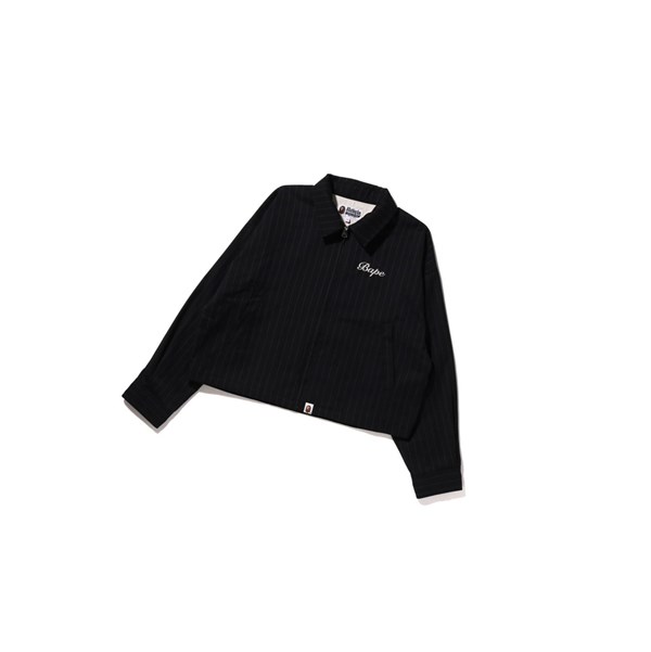 Women's A BATHING APE B.A Applique Pin Striped Zip Jackets Black | QAG516702