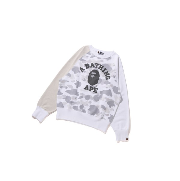 Women's A BATHING APE College Crazy Color Camo Raglan Crewneck Sweatshirts White | HMN135827