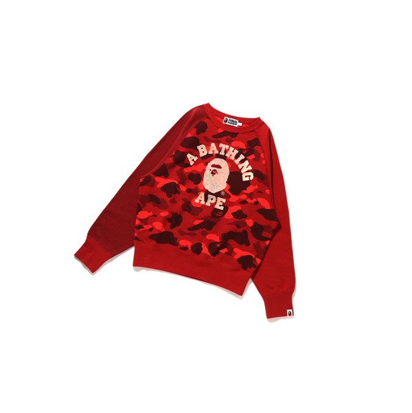 Women's A BATHING APE College Crazy Color Camo Raglan Crewneck Sweatshirts Bright Red | SOR107583
