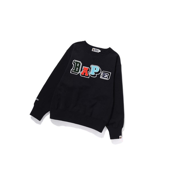 Women's A BATHING APE Multi Fonts Wide Crewneck Sweatshirts Black | DOS047823