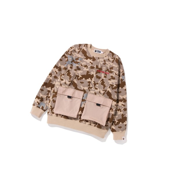Women's A BATHING APE Sand Camo Big Pocket Oversized Crewneck Sweatshirts Beige | MDP502479