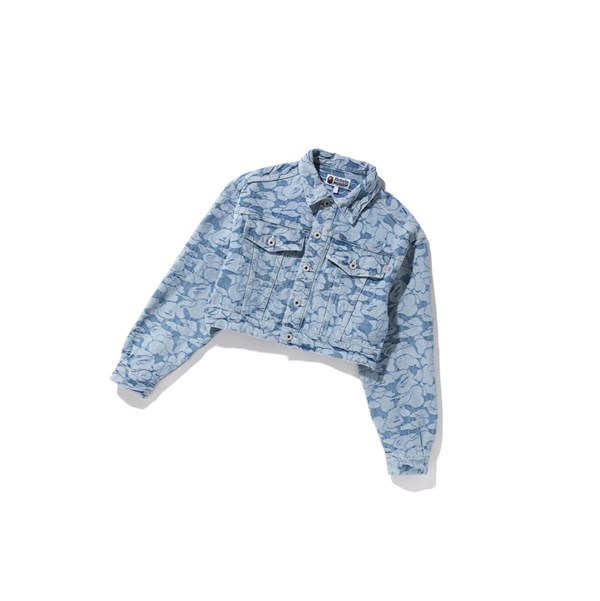 Women's A BATHING APE Solid Camo Cropped Denim Thin Jackets Denim | HVF835140